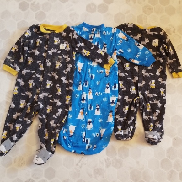 Carter's Other - CARTER'S fleece 2 wolf footies & snowman sleep sak